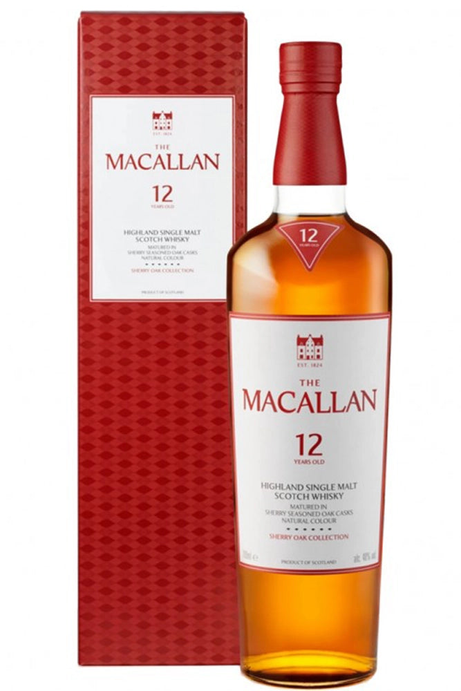 Botella The Macallan 12 Years Sherry Oak 70 cl, single malt madurado en jerez Oloroso.