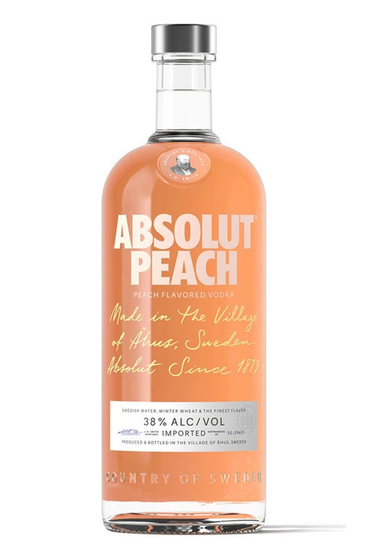 Botella Vodka Absolut Peach 1L, vodka sueco aromatizado con melocotón natural.