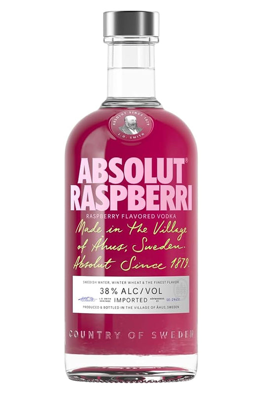 Botella Vodka Absolut Raspberry 1L, vodka sueco aromatizado con frambuesa natural.