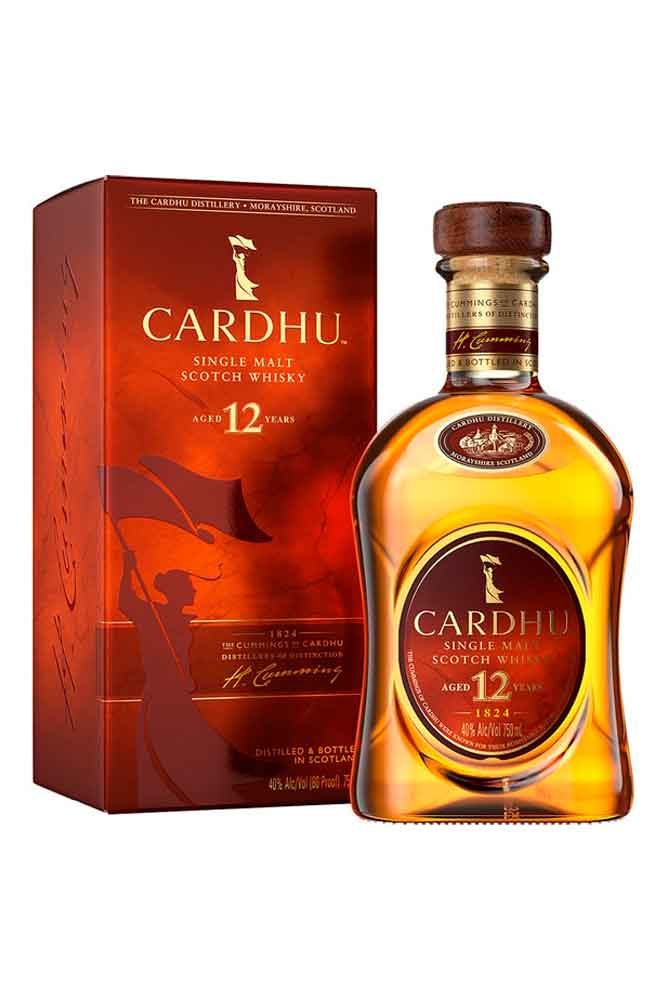 Botella de 70 cl de Cardhu 12 Años. Single Malt dorado suave, 40º. Whisky dulce y ligero con notas de miel y fruta madura.